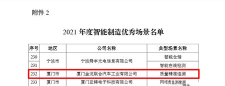 金龍客車QMS榮獲國家級“2021年度智能制造優秀場景”(圖2)